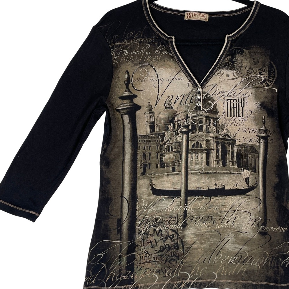Blue Canyon Italy Venice Graphic‎ Top Womens XL 3/4 Sleeve T Shirt